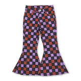 Orange purple plaid kids girls Halloween jeans