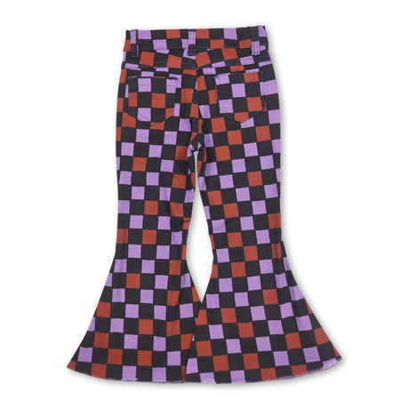 Orange purple plaid kids girls Halloween jeans