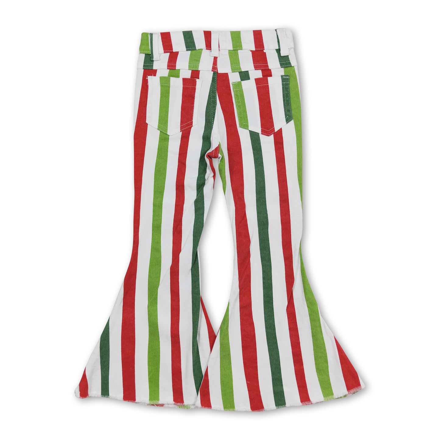 Red green stripe flare jeans girls Christmas denim pants