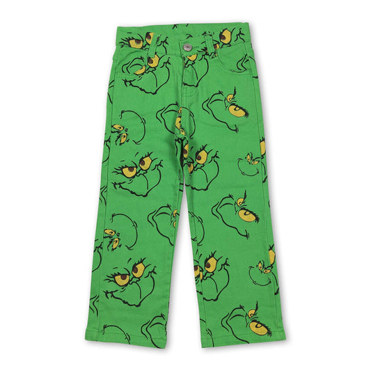 Green face kids boys Christmas denim pants