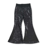 Black sequin kids girls bell bottom pants