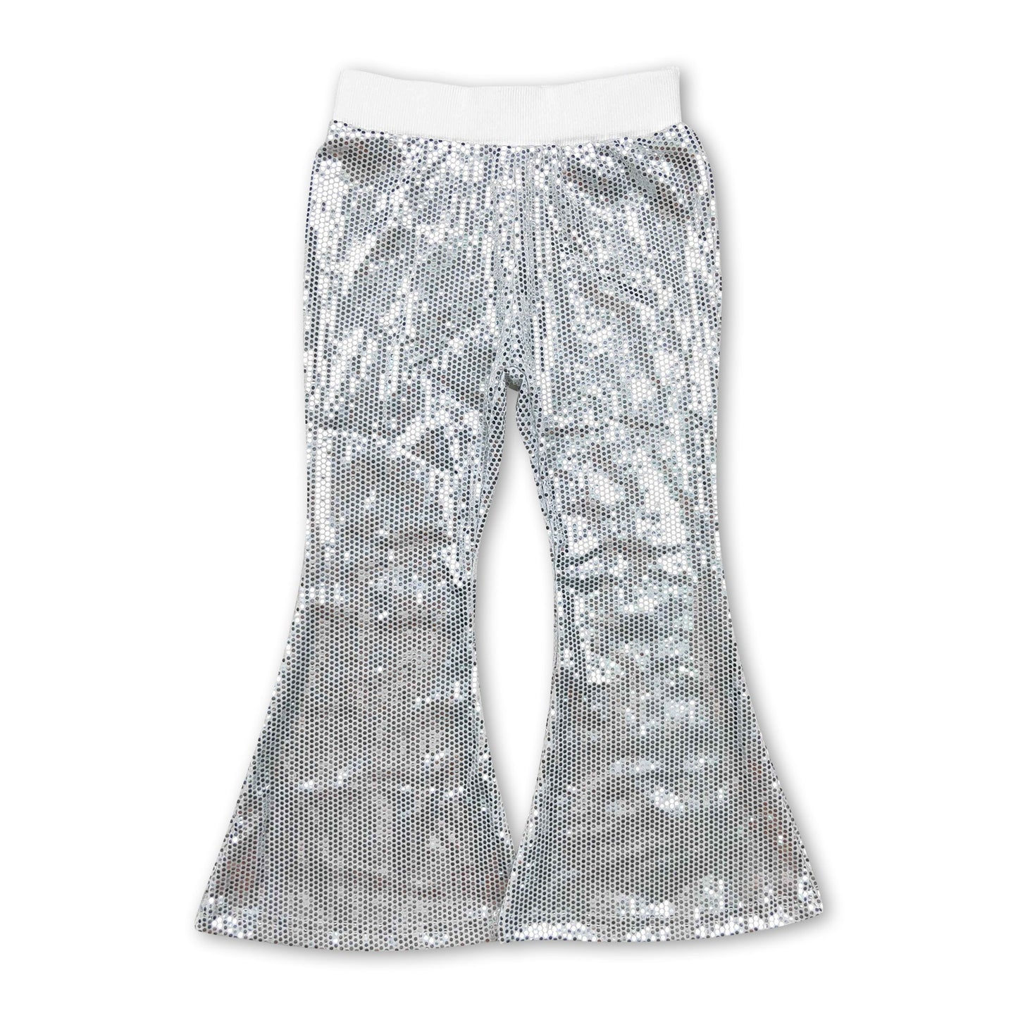 White sequin kids girls bell bottom pants