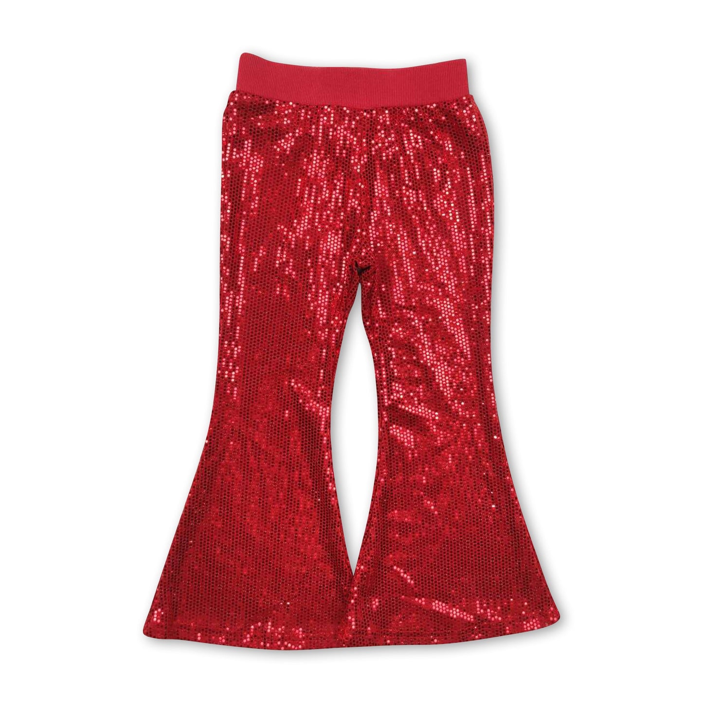 Red sequin kids girls bell bottom pants