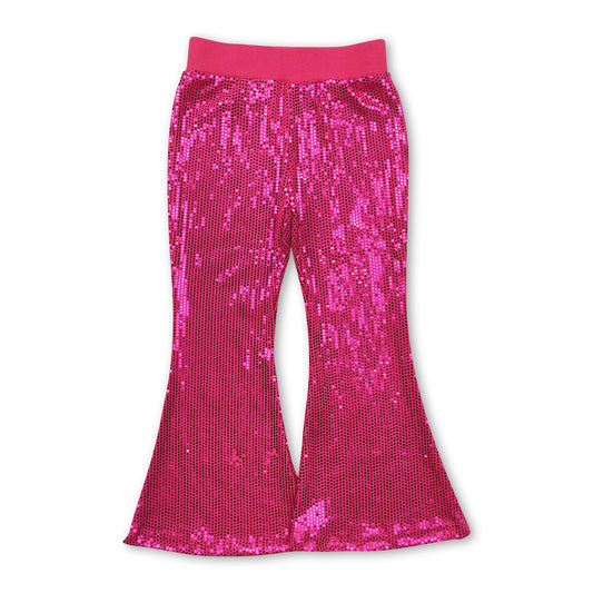 Hot pink sequin kids girls bell bottom pants