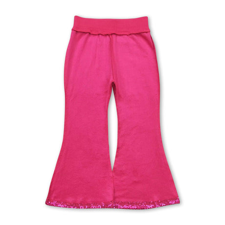 Hot pink sequin kids girls bell bottom pants
