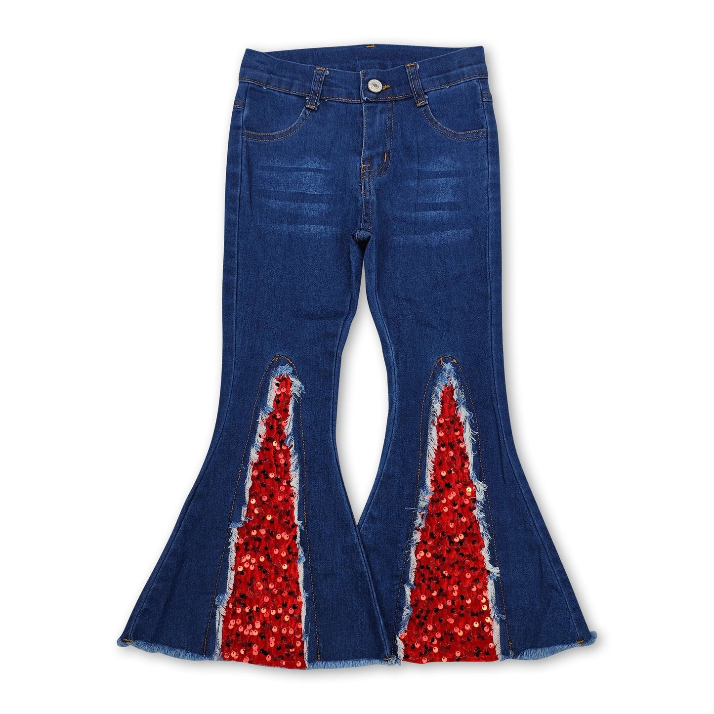 Red sequin flare jeans girls Christmas denim pants