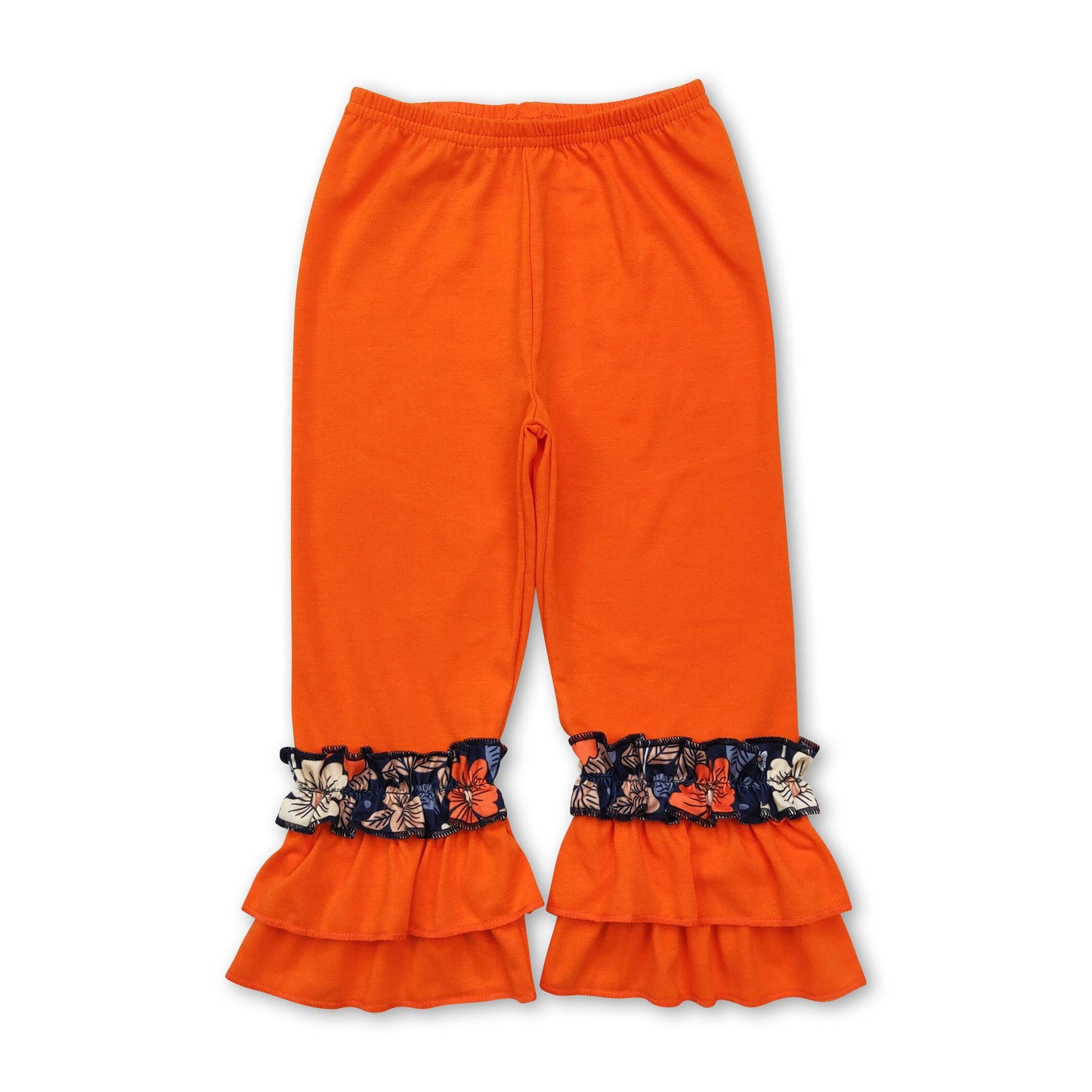 Orange cotton ruffle kids girls fall pants