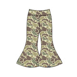 Green camo kids girls flare pants