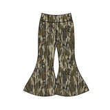Green camo kids girls flare pants