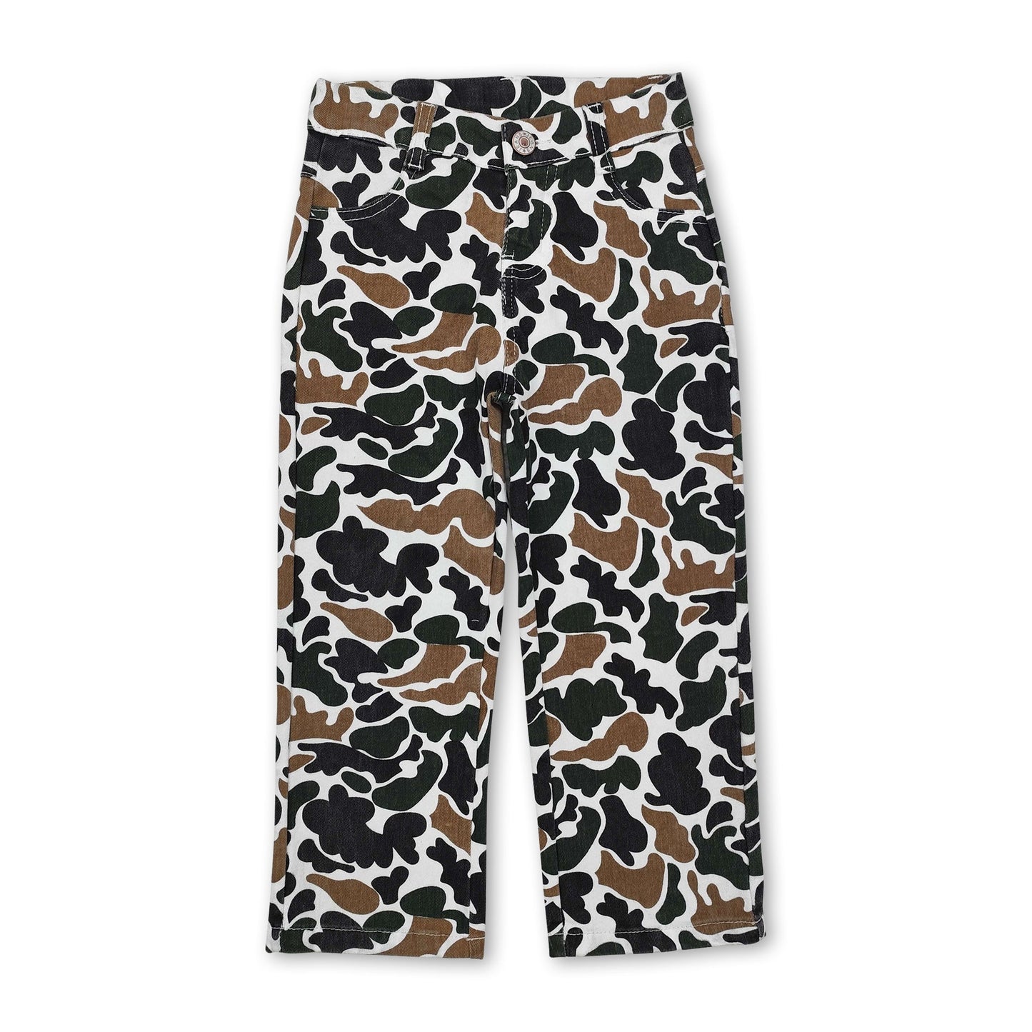 Brown camo hunting kids boys denim pants