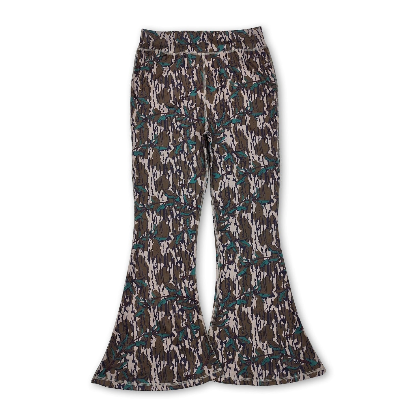 Bottomland camo leaves adult women yoga bell bottom pants