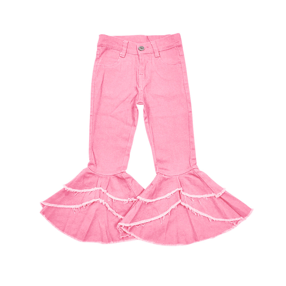 Pink high low ruffle denim pants baby girls jeans