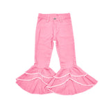 Pink high low ruffle denim pants baby girls jeans