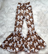 Leopard bow adult women bell bottom pants