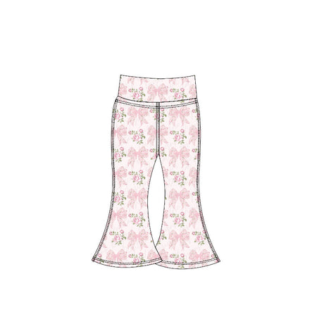 Light pink bow floral baby girls yoga bell bottom pants
