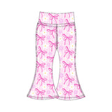 Stripe pink floral bow kids girls bell bottom yoga pants