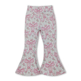 Pink floral bow baby girls bell bottom yoga pants