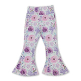 Lavender bow floral baby girls bell bottom yoga pants