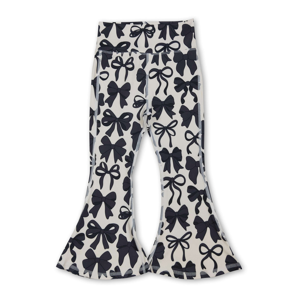Black bows kids girls bell bottom yoga pants