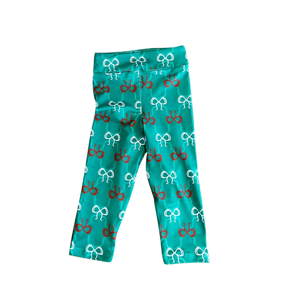 Green red bow kids girls Christmas leggings