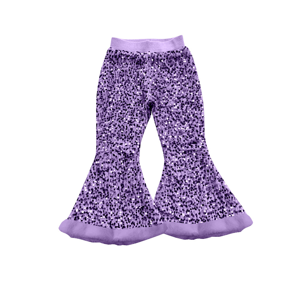 Lavender sequin lining fur bottoms baby girls pants