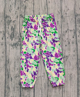 Purple yellow green camo kids Mardi Gras pants