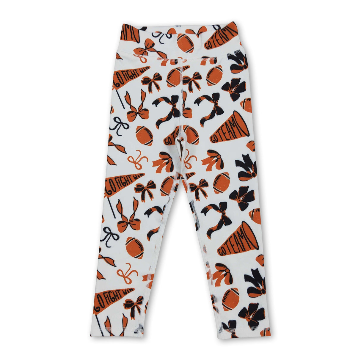 Orange bow football go team baby girls yoga leggings