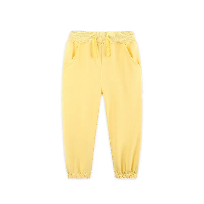 yellow solid baby kids elastic waist pants