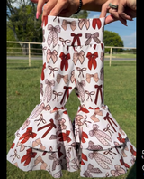 pink red bows kids girls bell bottom yoga pants