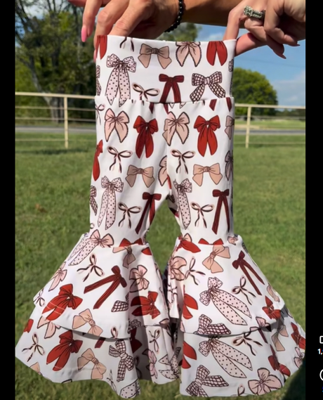 pink red bows kids girls bell bottom yoga pants
