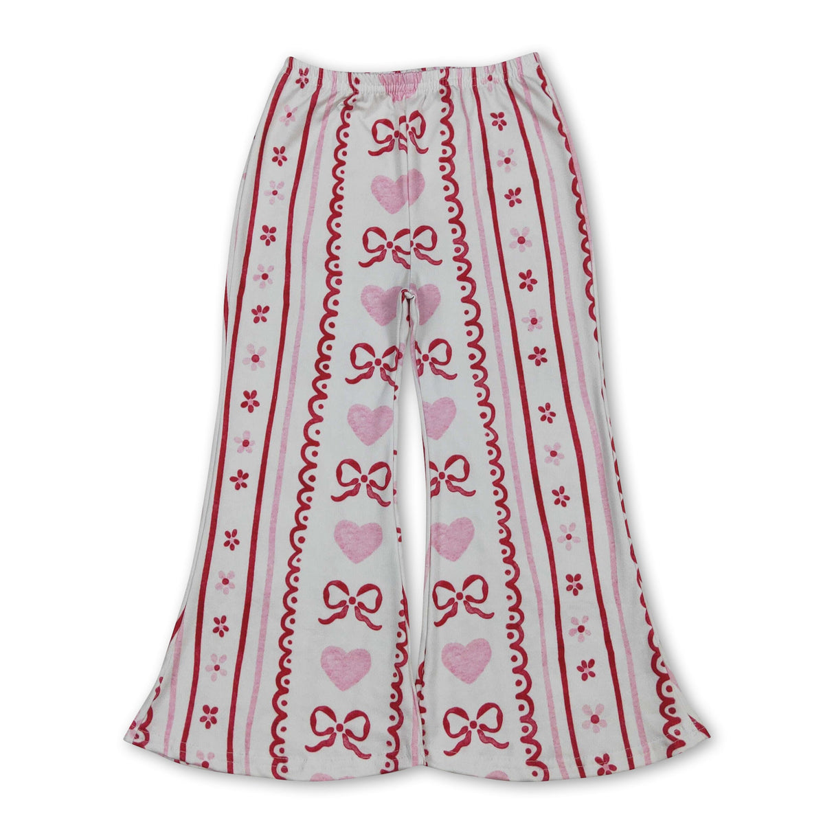 pink bows heart baby kids elastic waist pants