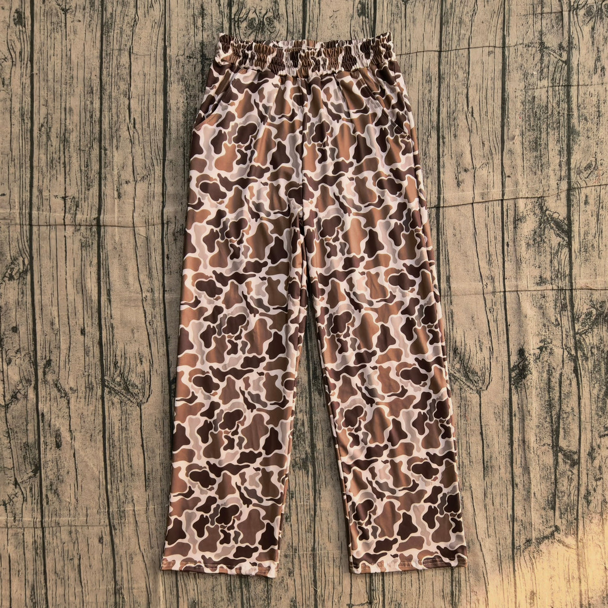 Elastic waist pockets camo adult women pants