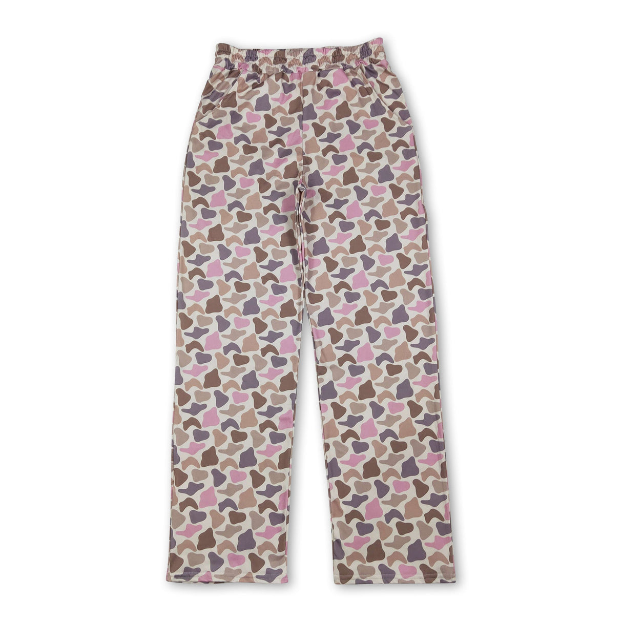 Pink brown camo elastic waist adult women pants