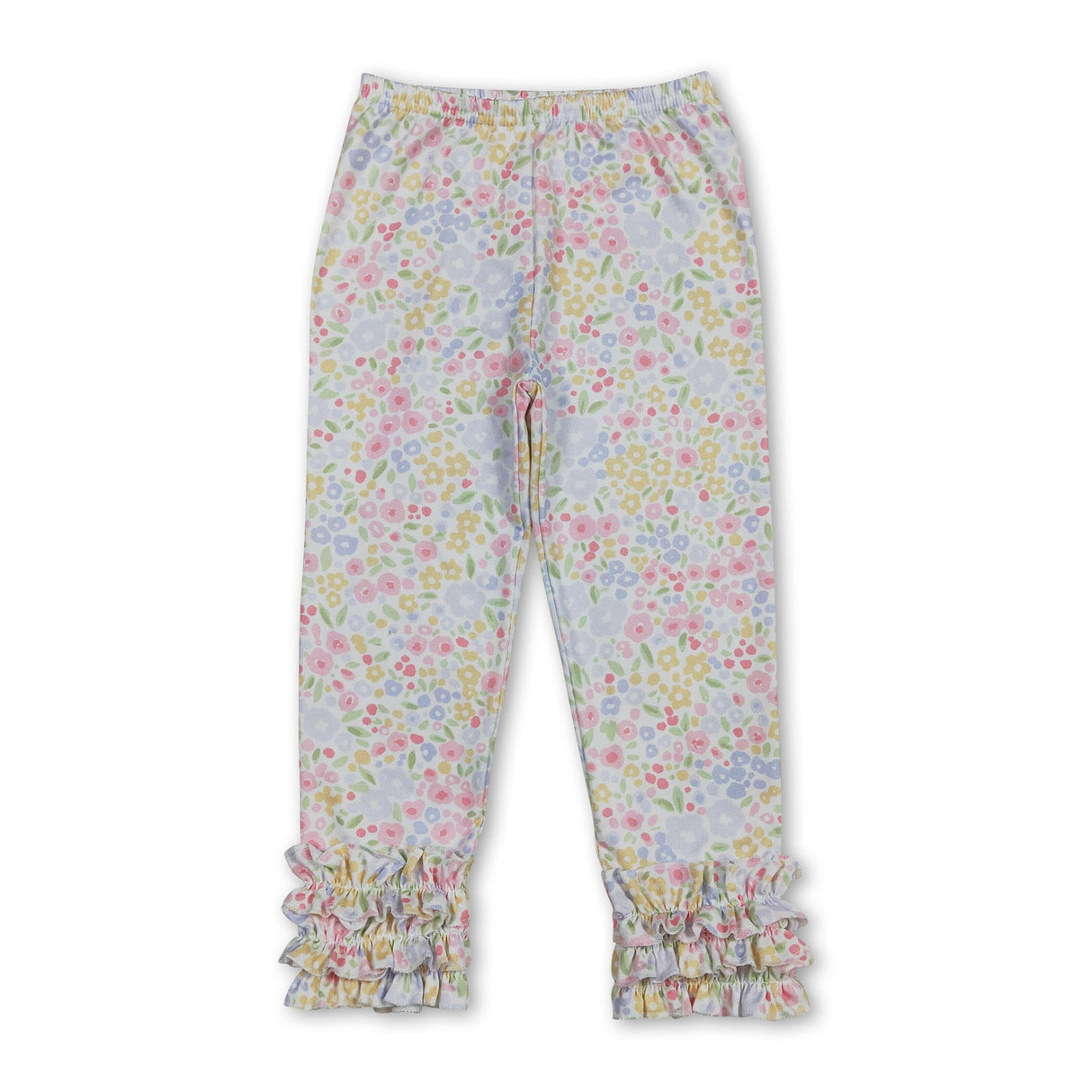 Pink yellow floral kids girls icing ruffle pants