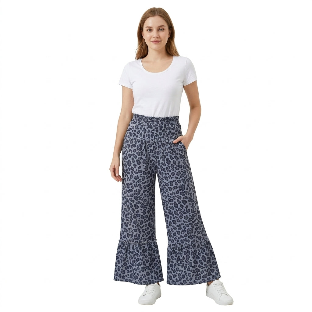 Black leopard patchwork adult women pants