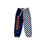 Navy plaid patchwork kids boys team pants