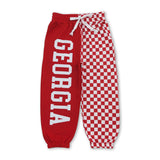 Red G plaid patchwork kids boys team pants