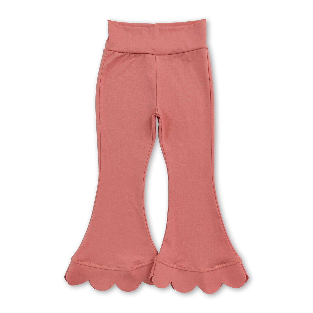 High waist peach cotton scallop kids girls flare pants
