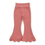 High waist peach cotton scallop kids girls flare pants