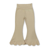 High waist beige cotton scallop kids girls flare pants