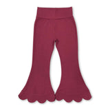 High waist rose red cotton scallop kids girls flare pants