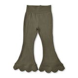 High waist olive cotton scallop toddler girls flare pants