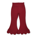 High waist dark red cotton scallop kids girls flare pants