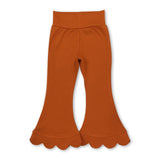 High waist brown cotton scallop kids girls flare pants
