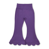 High waist purple cotton scallop kids girls flare pants