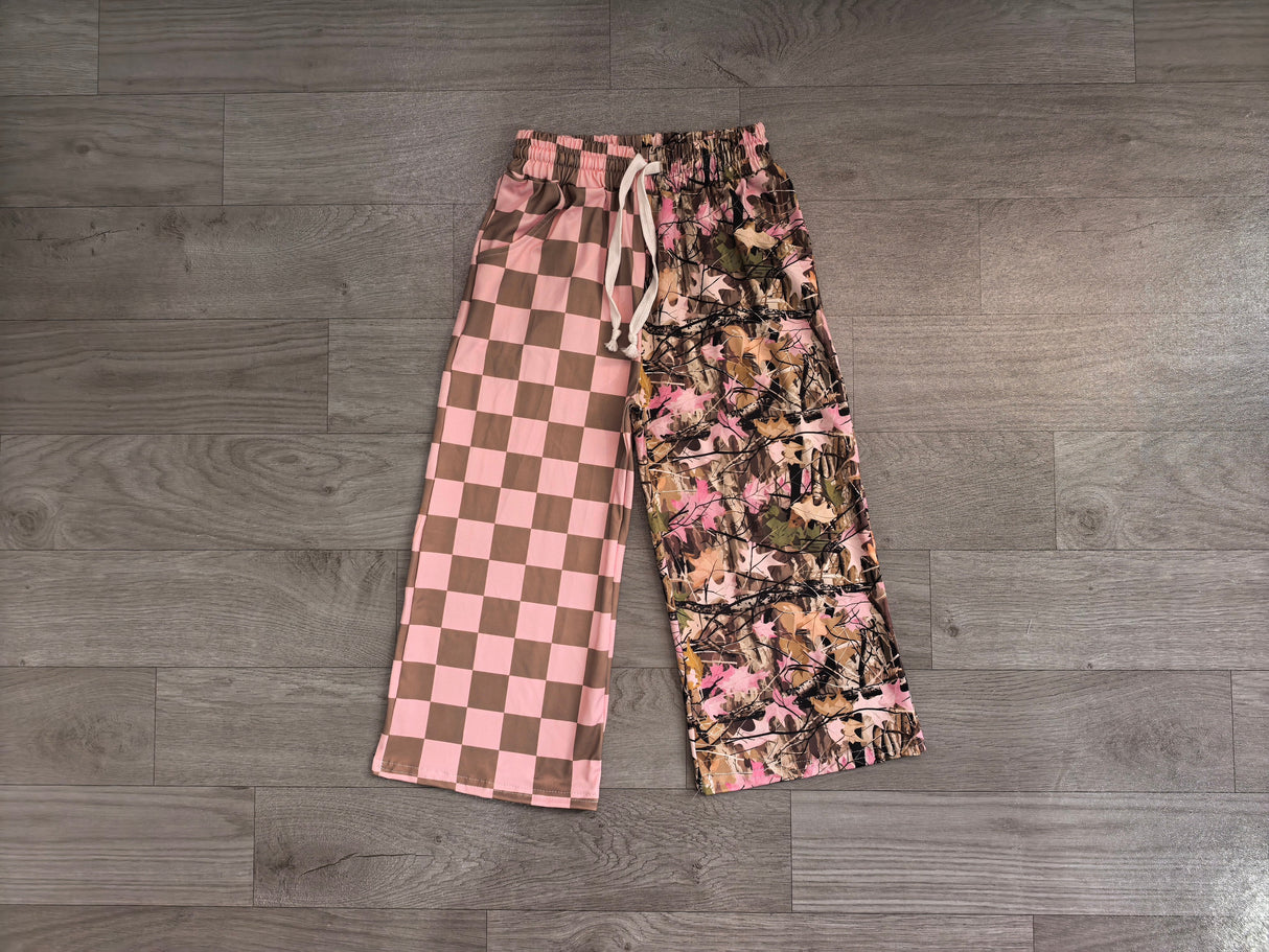 Pink plaid camo kids girls fall pants