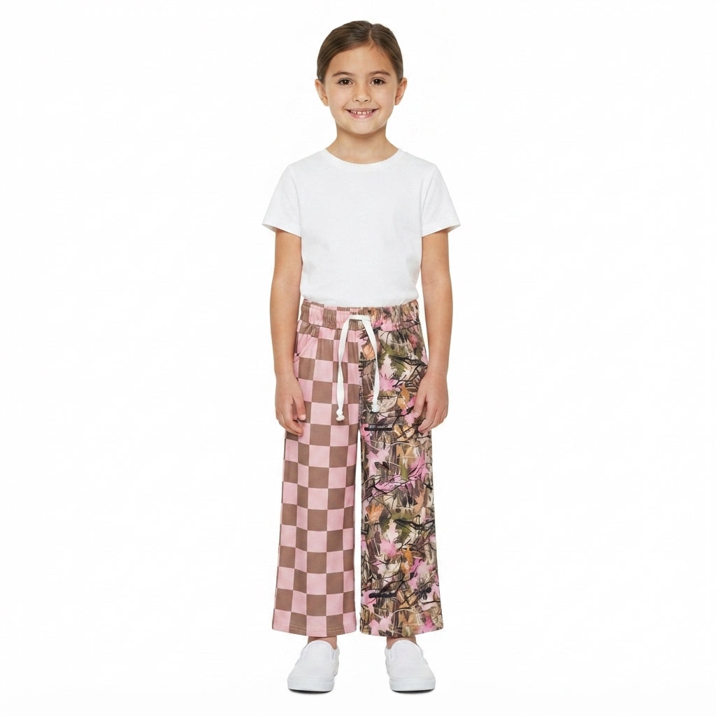 Pink plaid camo kids girls fall pants