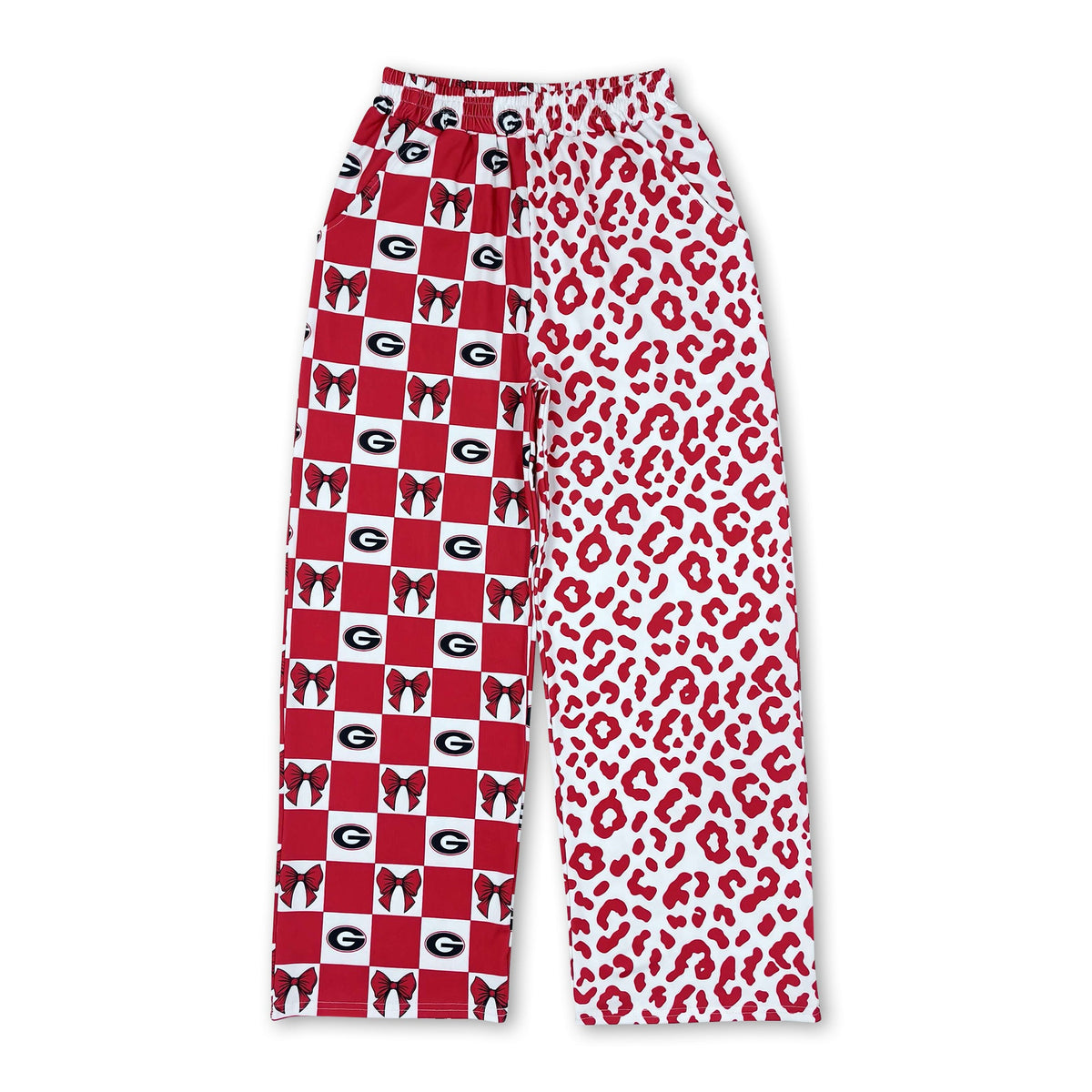 G red bow plaid leopard adult women team pants