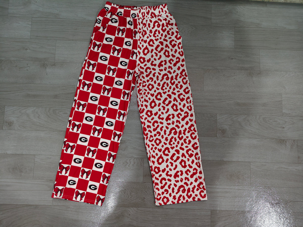 G red bow plaid leopard adult women team pants