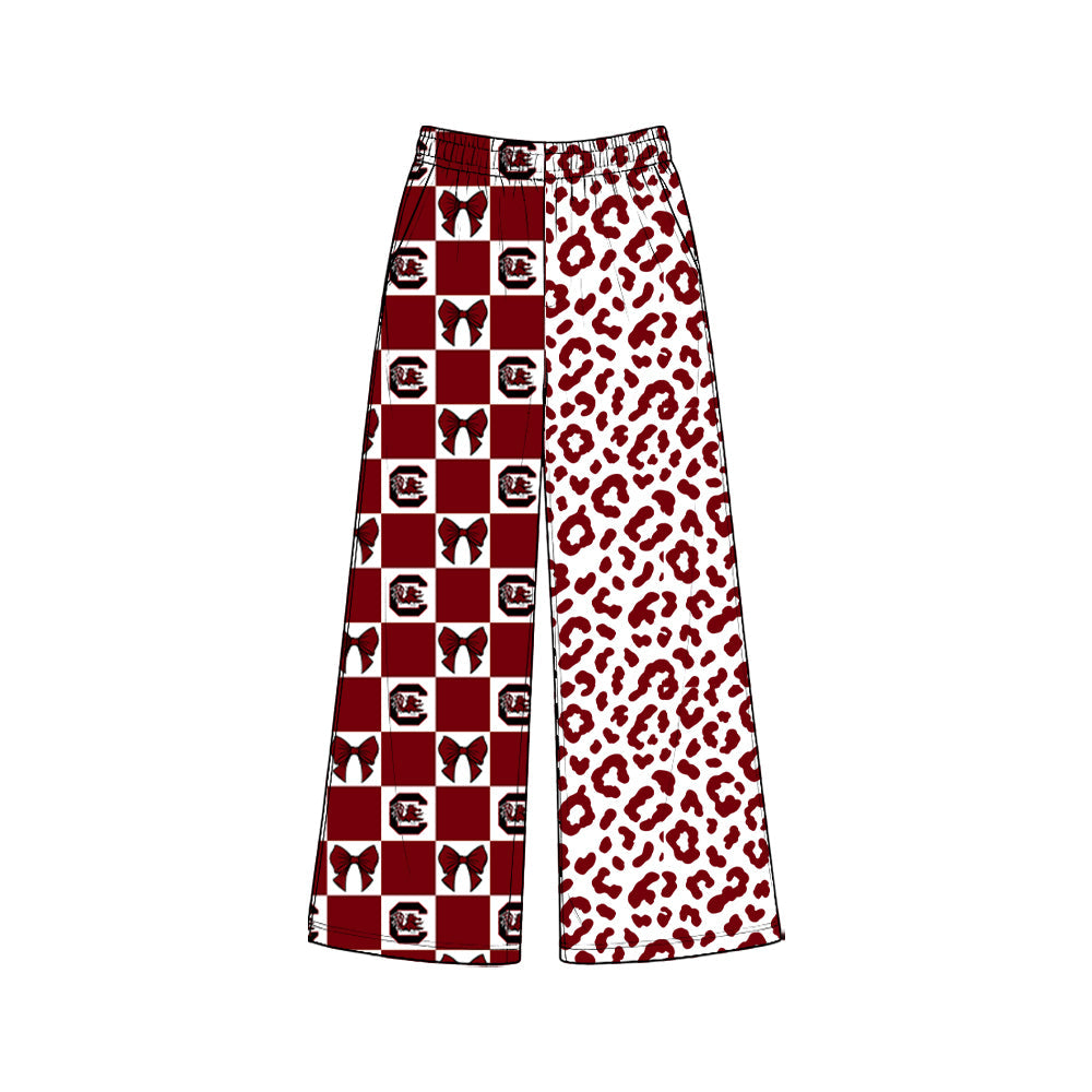 C maroon bow plaid leopard adult women team pants